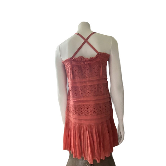Free People Shailee Slip Dress Lace Gauzy Slip Mini Ruffled Skirt Cooper M NWOT - Picture 5 of 6